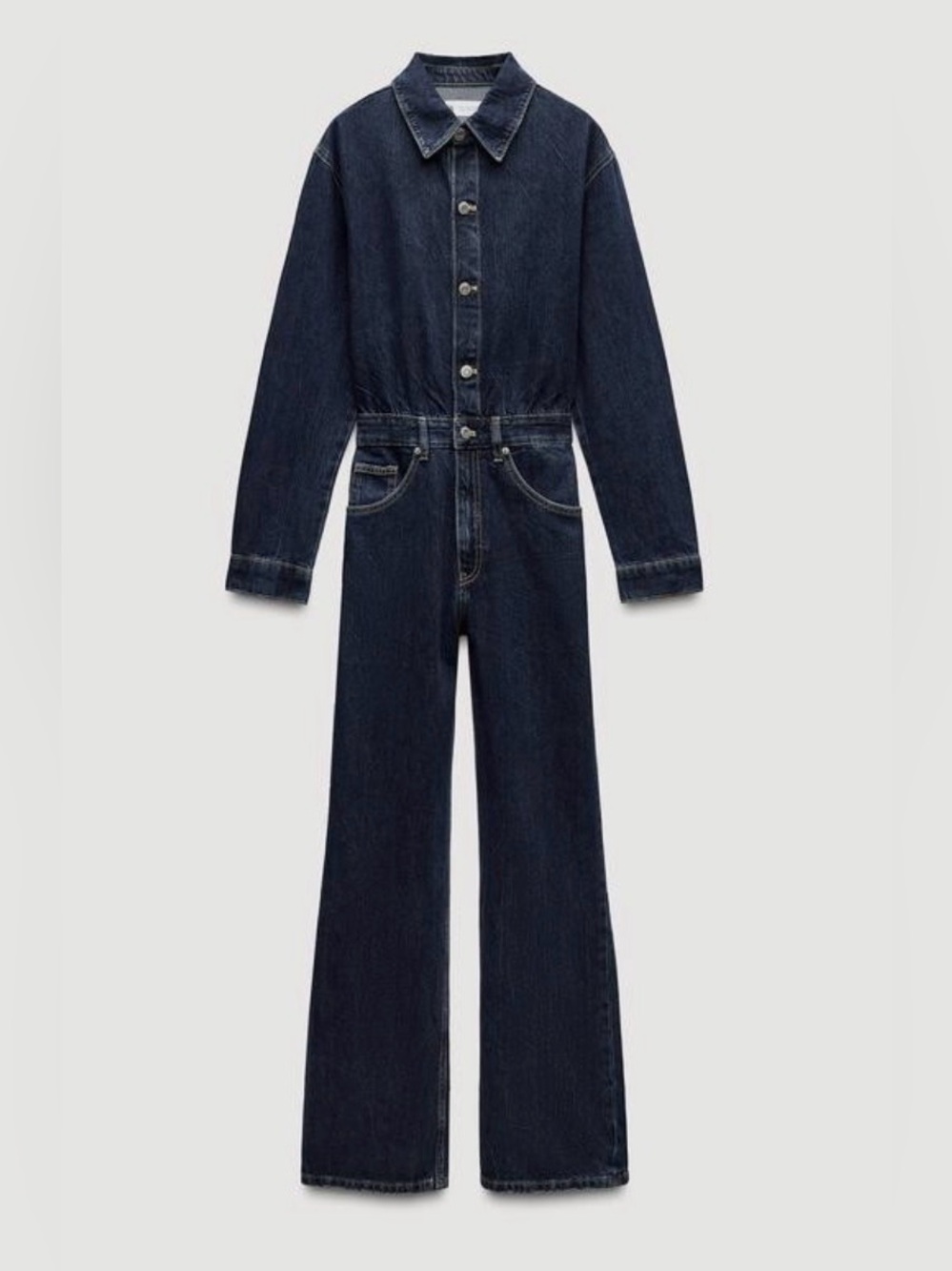 Zara TRF Wide-Leg Full-Length Denim Jumpsuit, Size Large NWT
